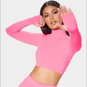 PrettyLittleThing neon pink zip up crop top NWT